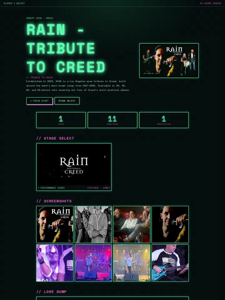 RAIN — Tribute to Creed in the Arcade CRT EPK template