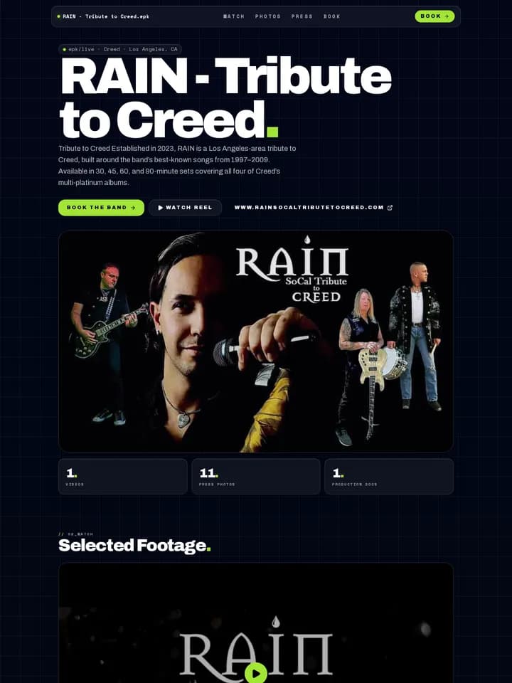 RAIN — Tribute to Creed in the Glass Void EPK template