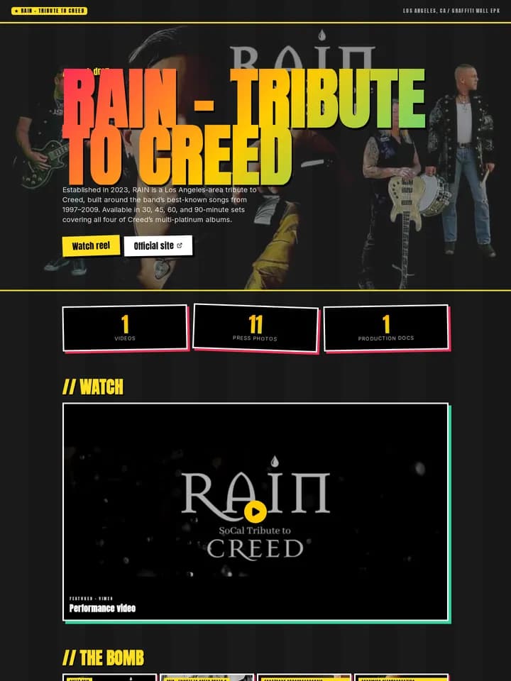 RAIN — Tribute to Creed in the Graffiti Wall EPK template