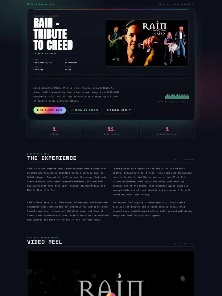 RAIN — Tribute to Creed in the Holo Ticket EPK template