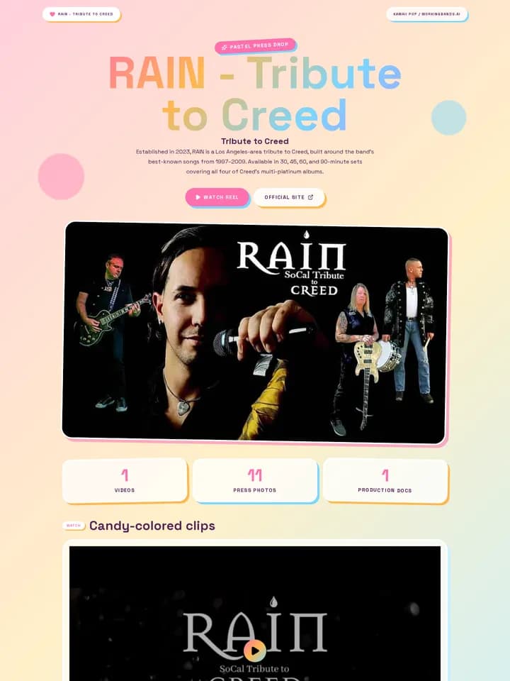 RAIN — Tribute to Creed in the Kawaii Pop EPK template