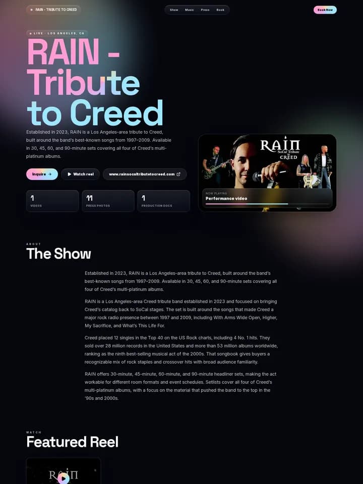 RAIN — Tribute to Creed in the Liquid Chrome EPK template