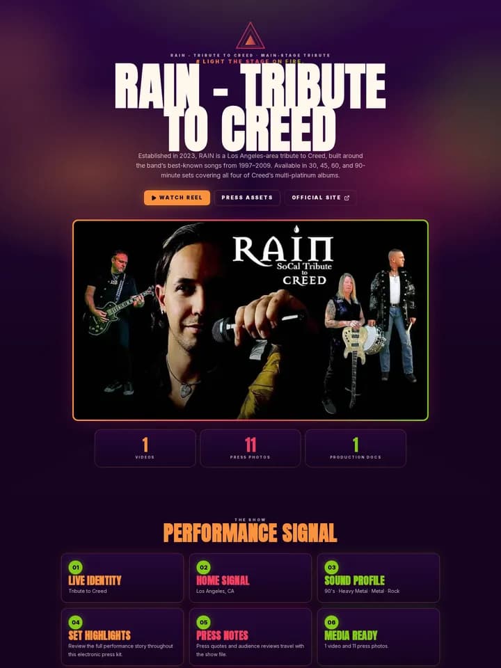 RAIN — Tribute to Creed in the Solar Flare EPK template