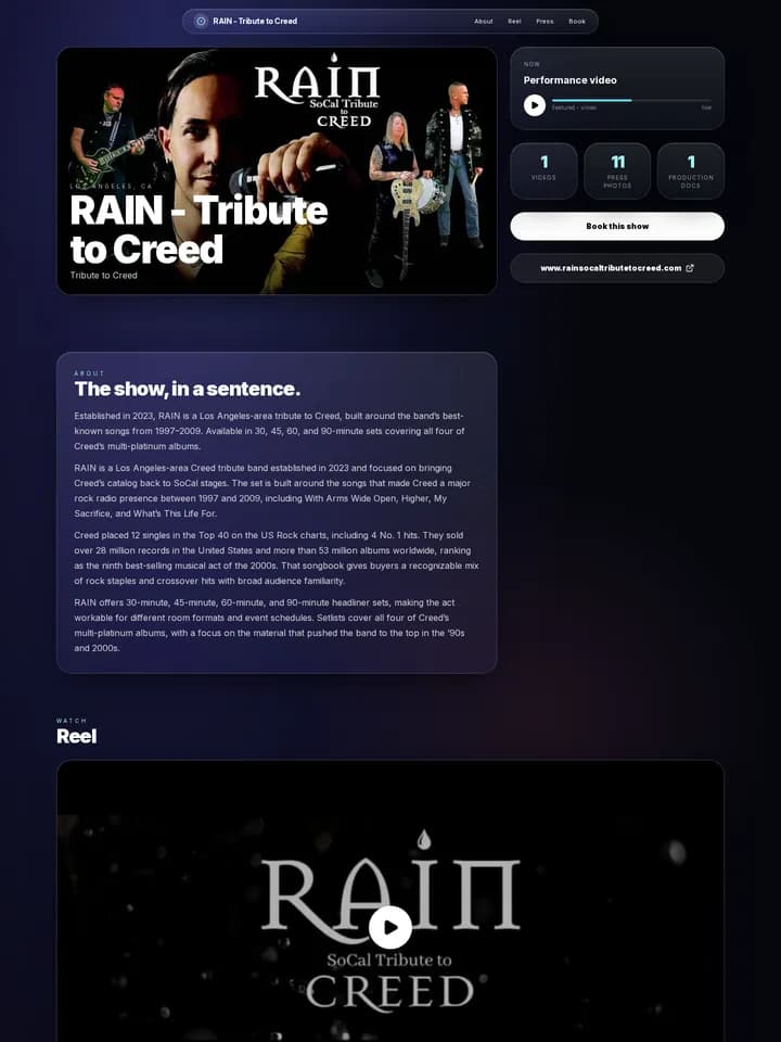 RAIN — Tribute to Creed in the Spatial OS EPK template