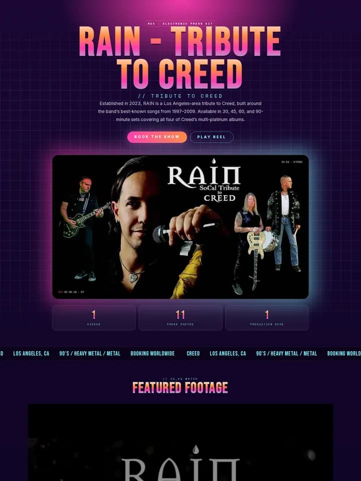 RAIN — Tribute to Creed in the Sunset Tape EPK template
