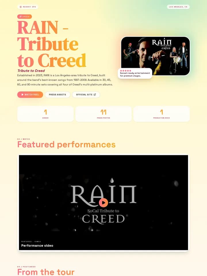 RAIN — Tribute to Creed in the Tropical Heat EPK template