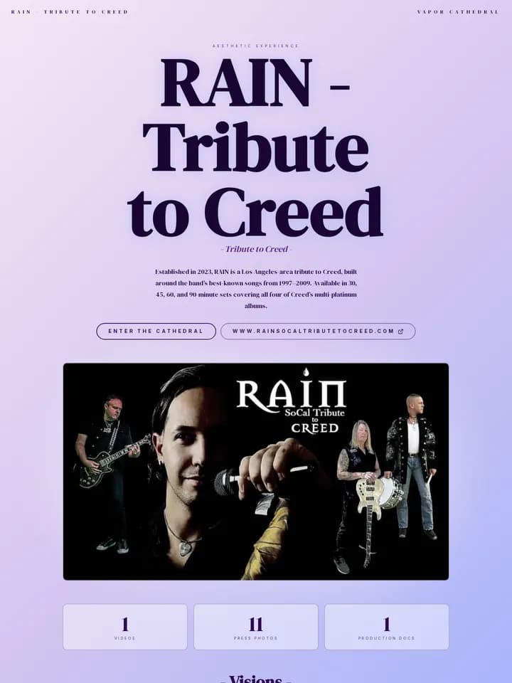 RAIN — Tribute to Creed in the Vapor Cathedral EPK template