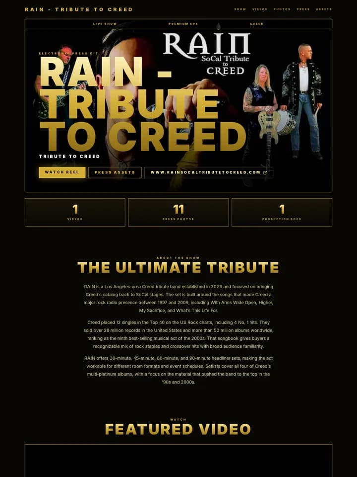 RAIN — Tribute to Creed in the Vegas Gold EPK template