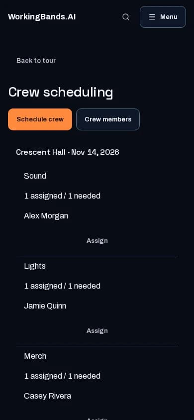 Manage the people working on Harbor Lights’ autumn run. Shown on a phone.