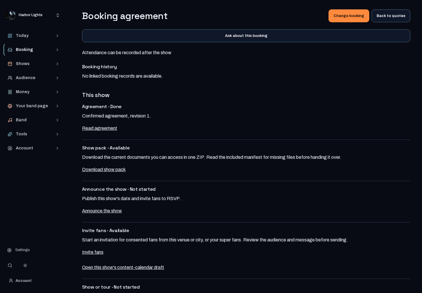 Harbor Lights’ confirmed show and show-pack download.