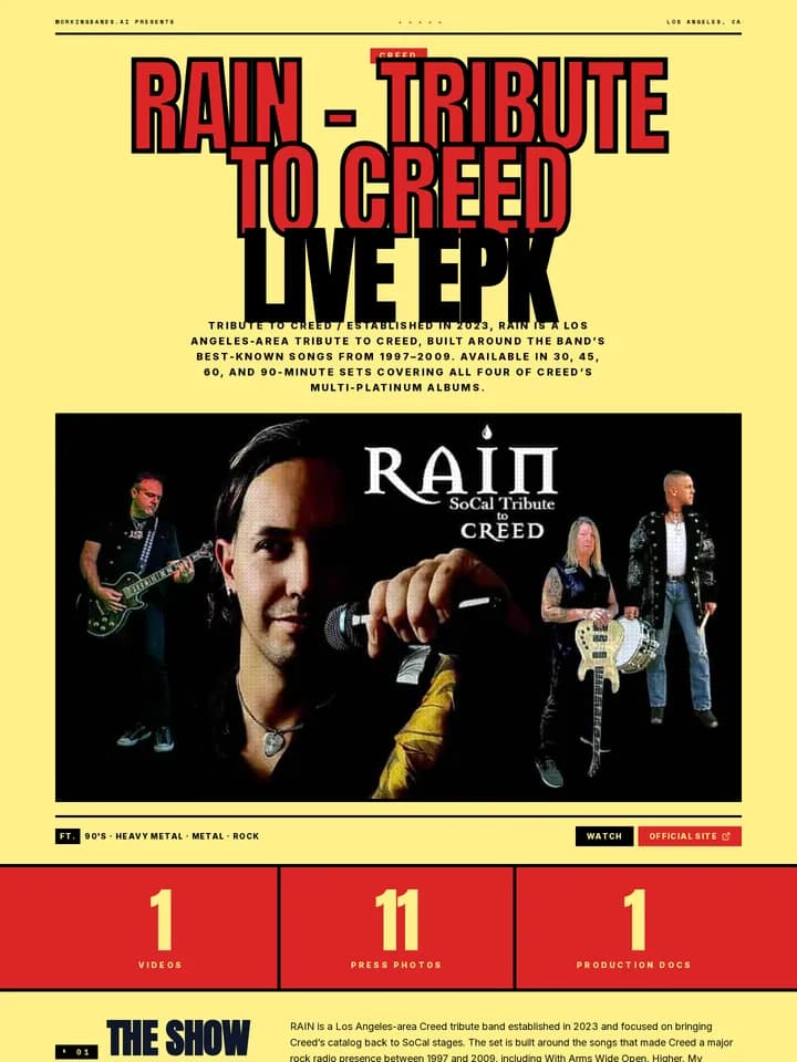 RAIN – Tribute to Creed's published EPK in the festival poster template