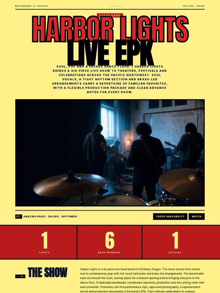 Harbor Lights demo band — festival poster EPK template