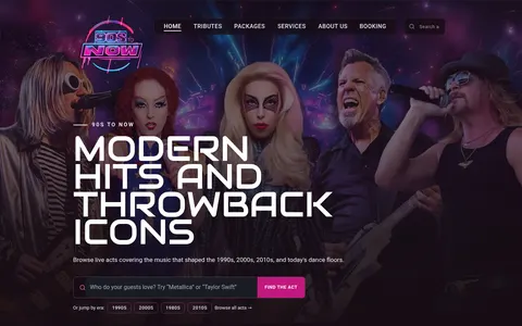 90s to Now booking agency website