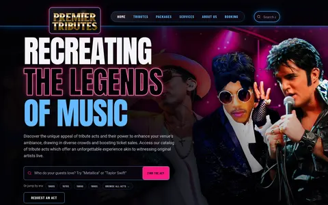 Premier Tributes booking agency website
